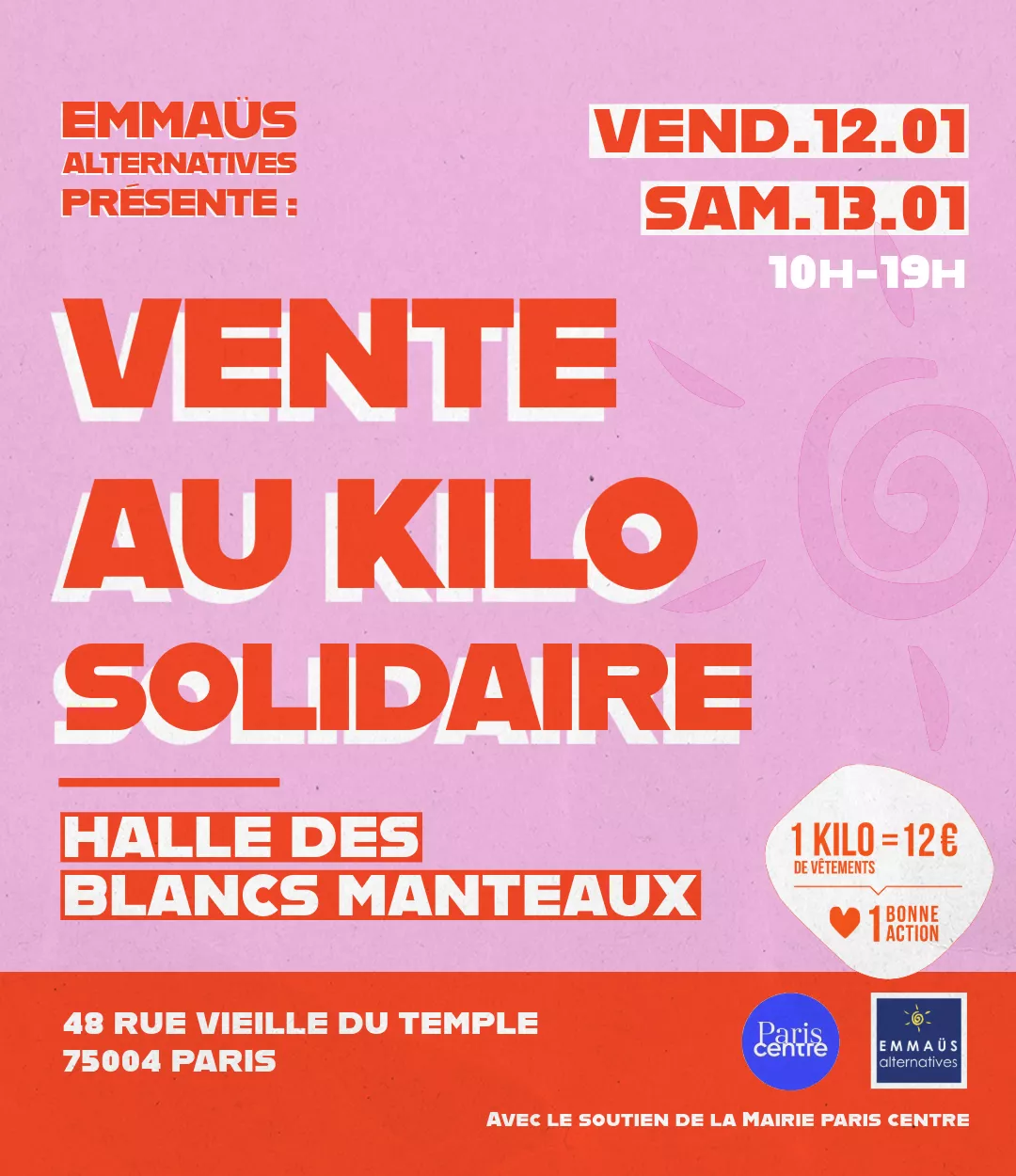 Vente au kilo solidaire à la Halle des Blancs Manteaux