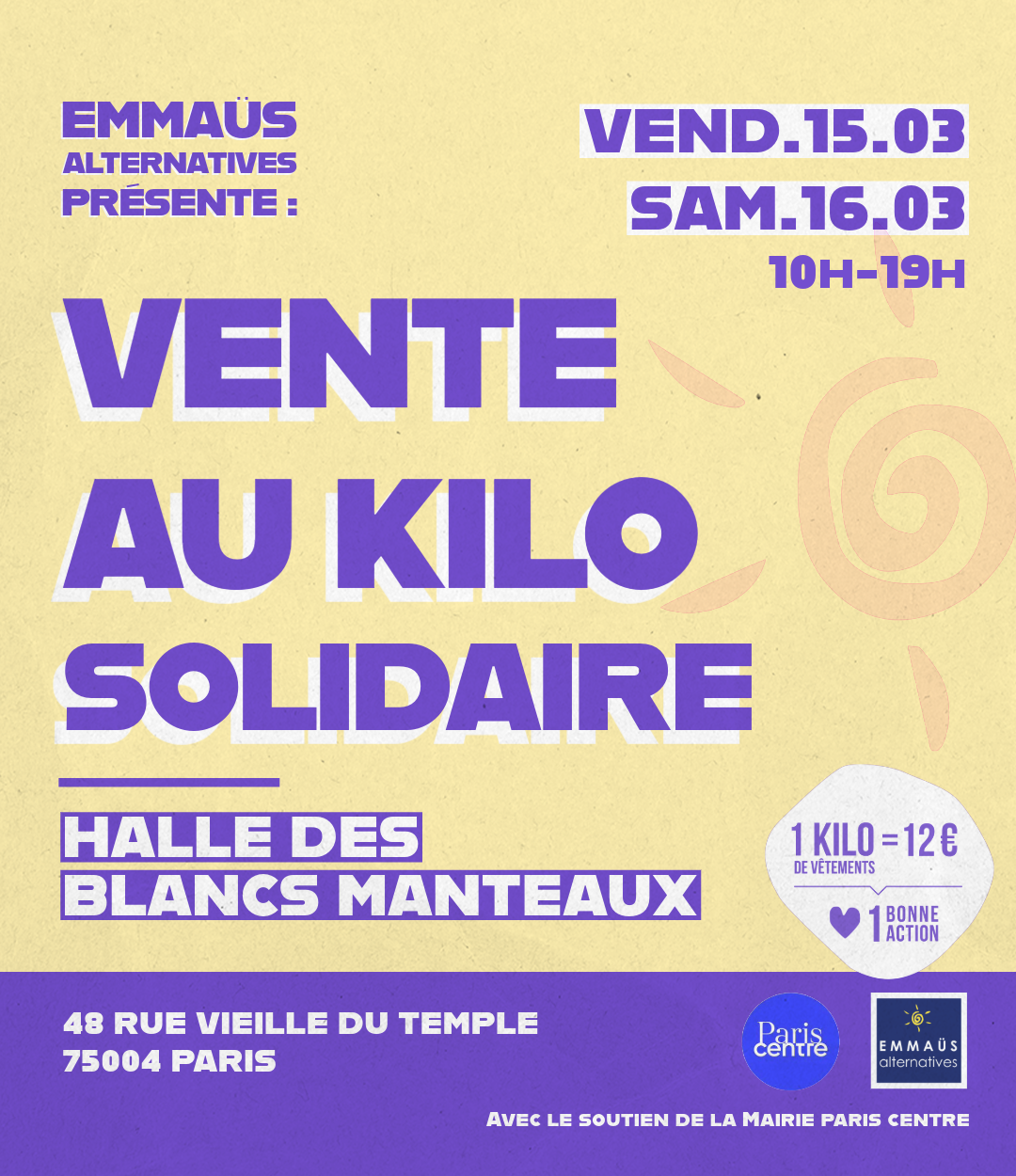 Vente au kilo solidaire à la Halle des Blancs Manteaux