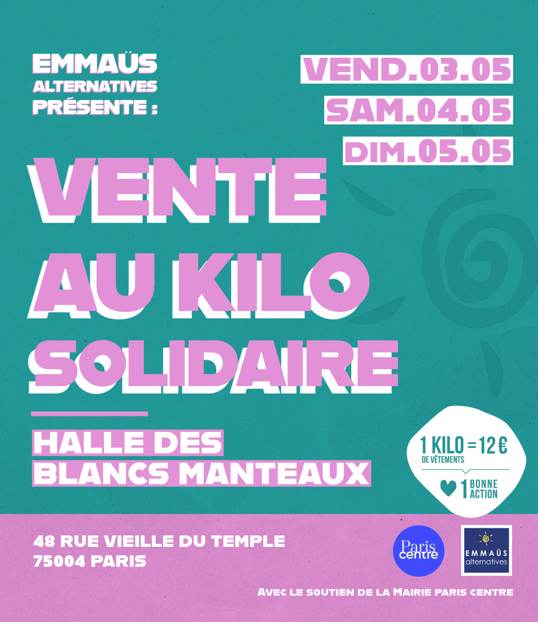 Vente au kilo solidaire à la Halle des Blancs Manteaux