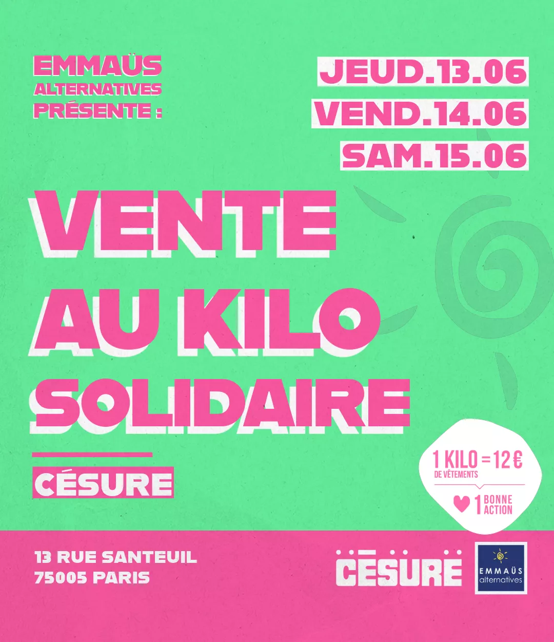 Vente au kilo solidaire • jeud.13.06, vend.14.06 & sam.15.06