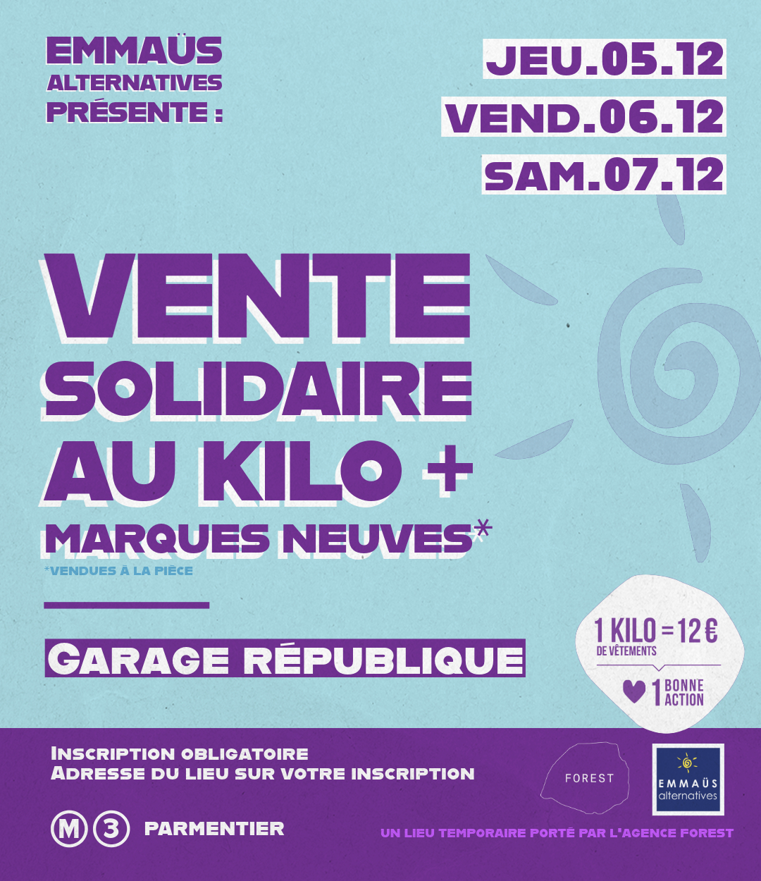 Vente solidaire au kilo + marques neuves • jeu.05.12, vend.06.12 et sam.07.12