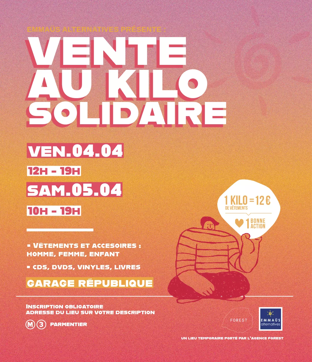 Vente solidaire au kilo • vend.04.04 et sam.05.04
