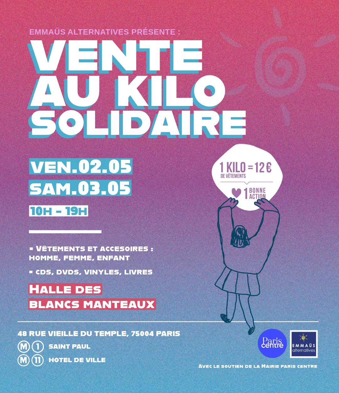 Vente au kilo solidaire à la Halle des Blancs Manteaux